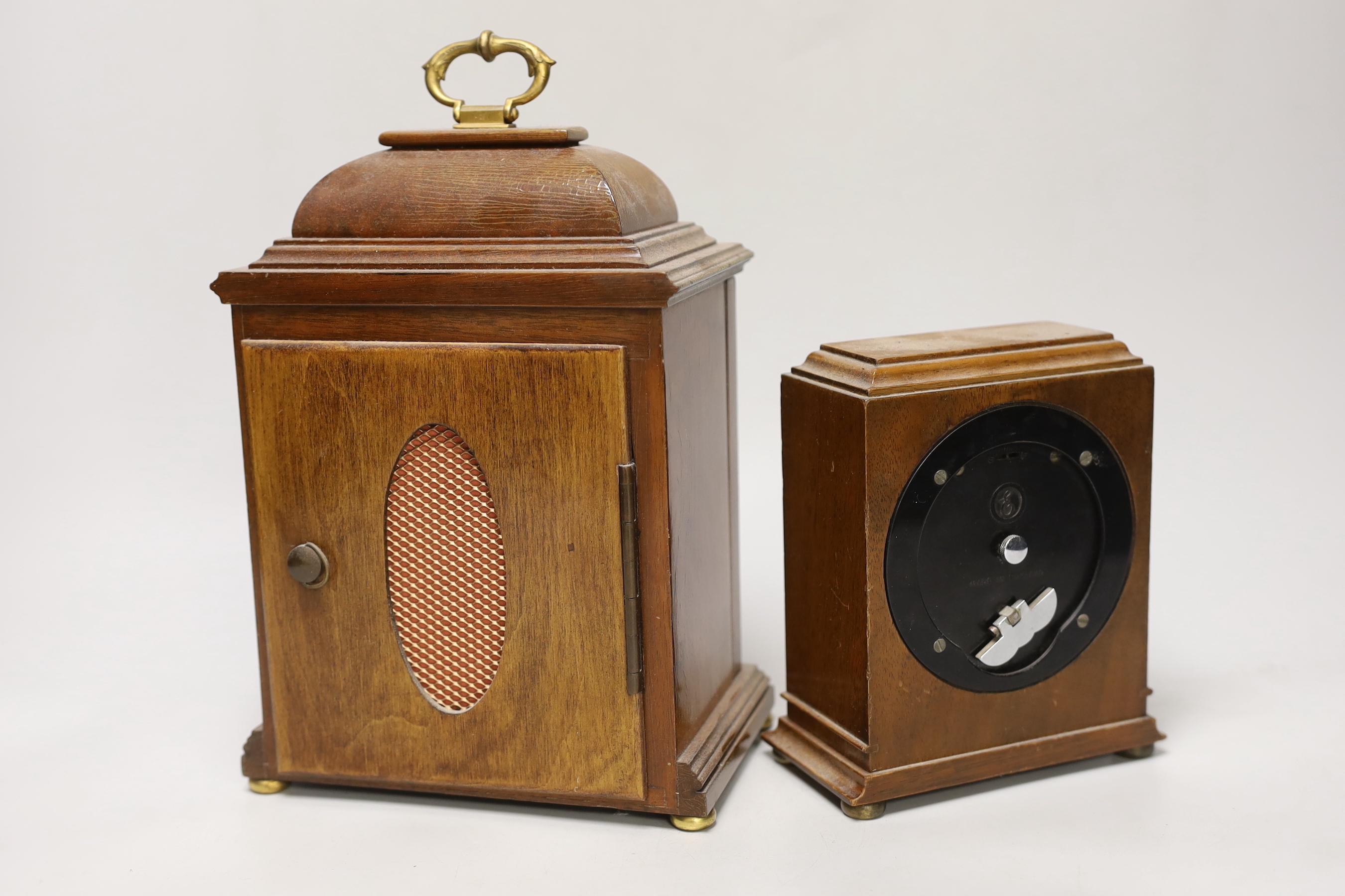 Two modern walnut mantel clocks, tallest 27cm high